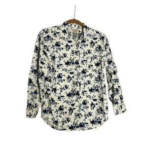 Limited Too White & Blue Floral Rose Print Corduroy Button Up Cotton Shirt